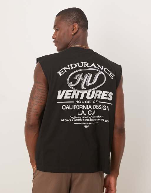 ASOS DESIGN - Sort oversized tanktop med tekstgrafik i firkantet pasform