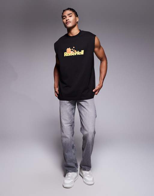 ASOS DESIGN - Sort oversized tanktop med tekstgrafik , 2 af 5
