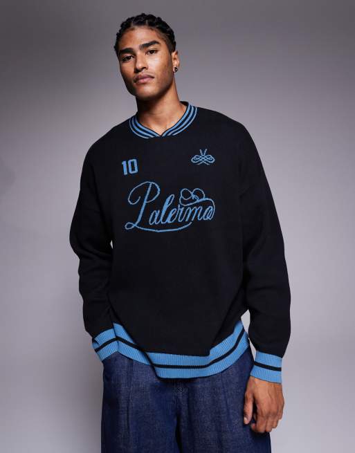 ASOS DESIGN - Sort oversized trøje i strik med høj V-hals og 