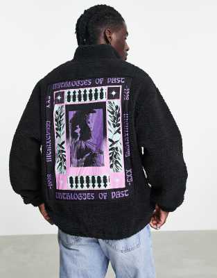 ASOS DESIGN - Sort oversized trænings-sweatshirt med halv lynlås og imiteret lammeskind