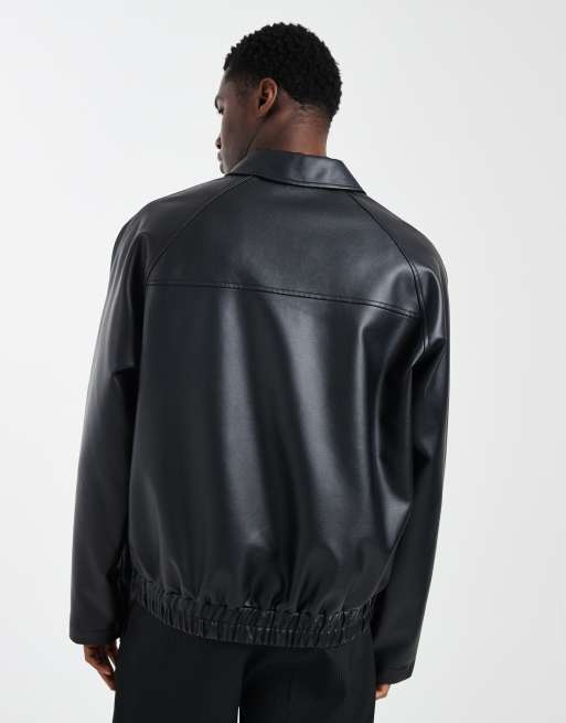 ASOS DESIGN - Sort oversized træningsjakke i imiteret læder, 3 af 5