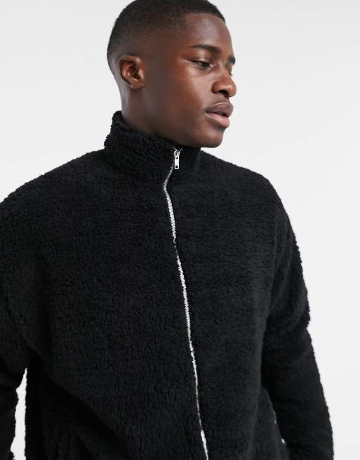 ASOS DESIGN - Sort oversized træningstop i plysset lammeskind