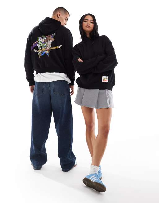 ASOS DESIGN - Sort oversized unisex-hættetrøje med 'Disney Pixar Toy Story'-print i firkantet pasform