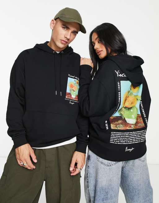 ASOS DESIGN - Sort oversized unisex-hættetrøje med Van Gogh-print