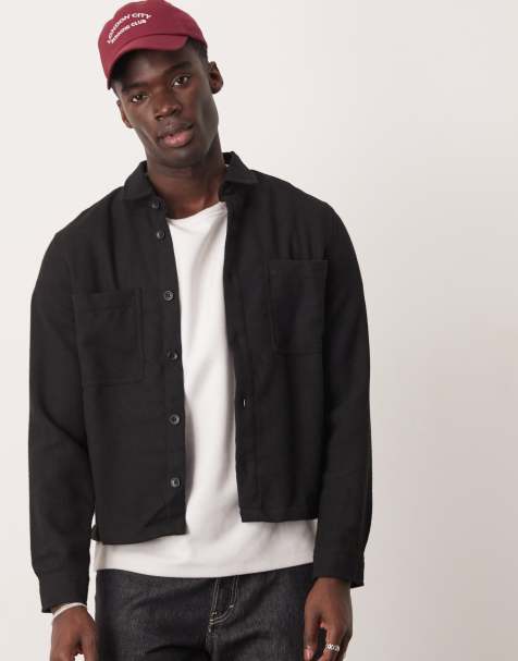 ASOS DESIGN - Sort overskjorte i uldblanding i firkantet pasform - view 1