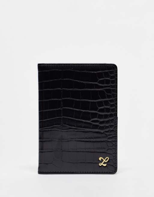 ASOS DESIGN - Sort pasholder med krokodillemønster og personligt L-initial