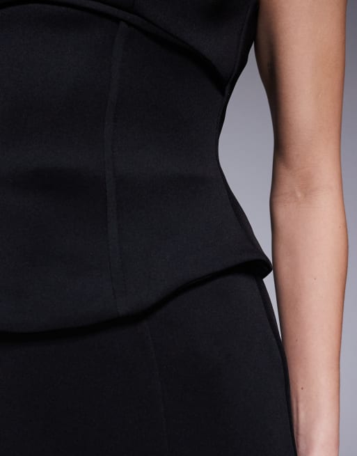 ASOS DESIGN - Sort pencilkjole i scubalignende materiale i midilængde med korsetoverdel med peplumkant, 3 af 4