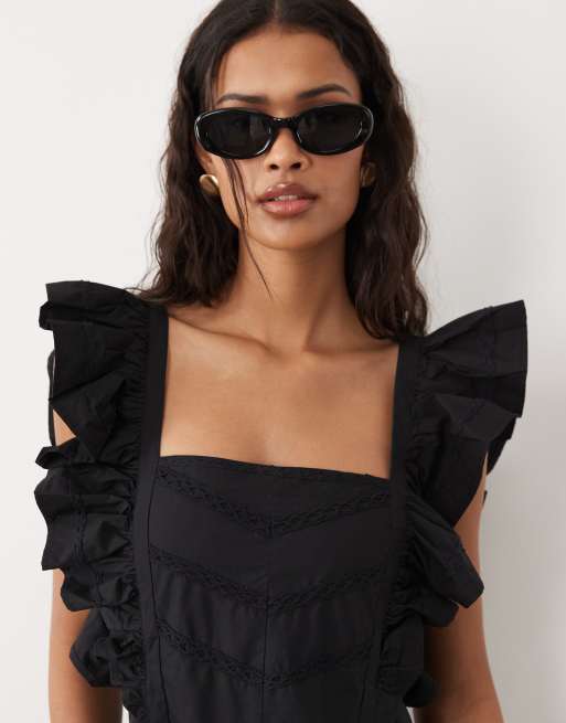 ASOS DESIGN - Sort pinny-jumpsuit med flæser, 2 af 4