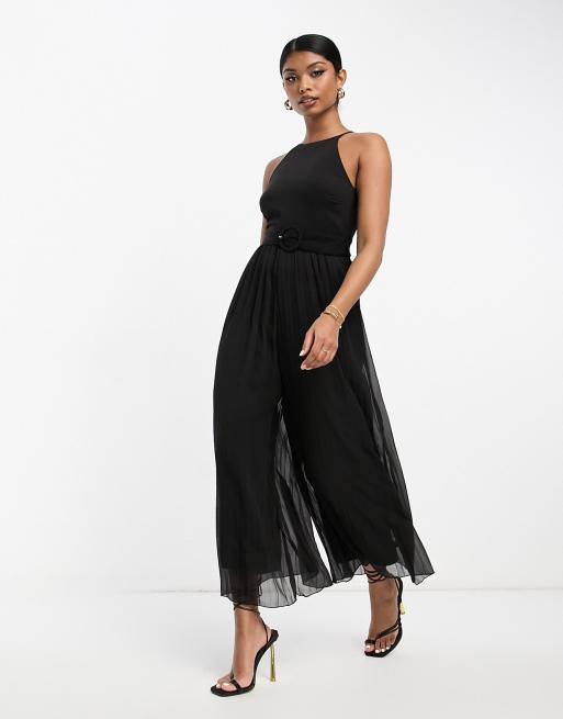 ASOS DESIGN - Sort plisseret jumpsuit med bælte