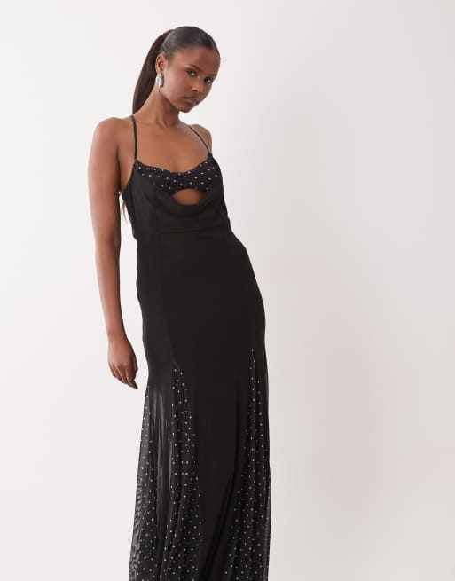 ASOS DESIGN - Sort polkaprikket maxikjole med cami-BH-detalje og kiler, 2 af 4