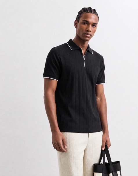 ASOS DESIGN - Sort polo i regular fit brede ribber og lynlås - view 1