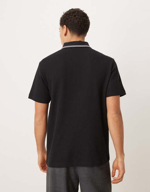 ASOS DESIGN - Sort polo-T-shirt med tekstur og broderi på brystet i regular fit, 3 af 5