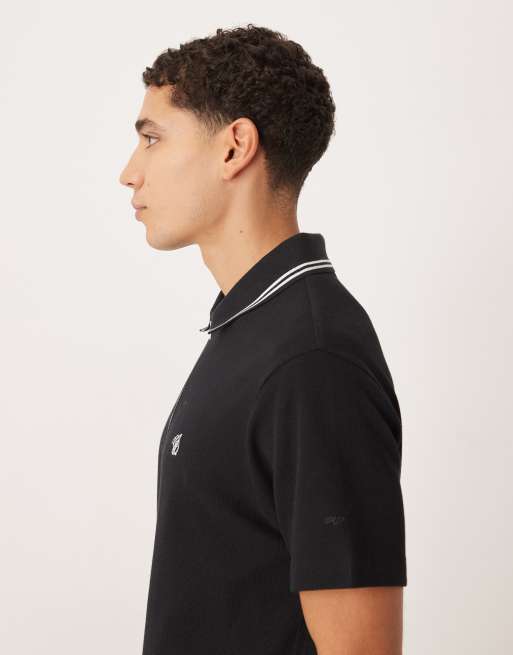 ASOS DESIGN - Sort polo-T-shirt med tekstur og broderi på brystet i regular fit, 5 af 5