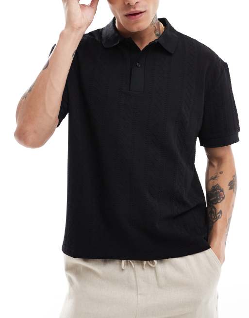 ASOS DESIGN - Sort polotrøje med brede ribber og afslappet pasform
