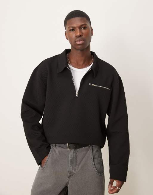 ASOS DESIGN - Sort polotrøje med sænkede skuldre og lynlåslomme i oversized firkantet pasform