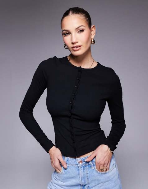 ASOS DESIGN - Sort ribstrikket cardigan med knapper - view 1