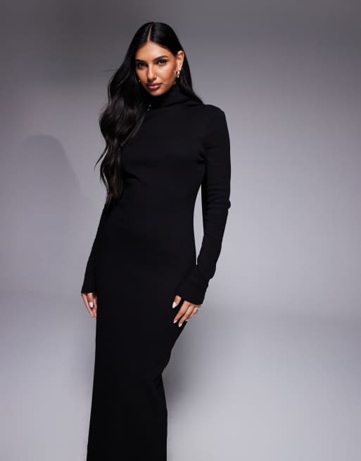 ASOS DESIGN - Sort ribstrikket maxikjole med lange ærmer og tørklædedetalje, 4 af 4