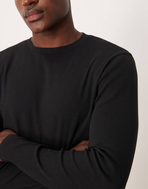 ASOS DESIGN - Sort ribstrikket T-shirt med lange ærmer i slim fit  , 5 af 5