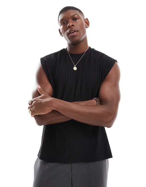 ASOS DESIGN - Sort ribstrikket tanktop i afslappet pasform