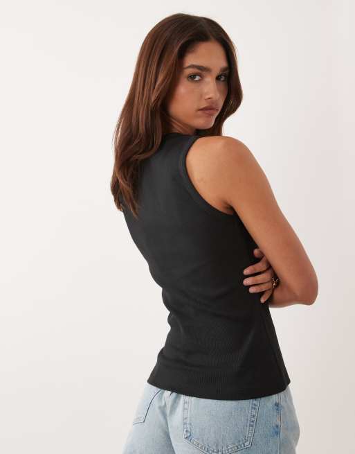 ASOS DESIGN - Sort ribstrikket tanktop med grafisk 'Star Girl'-print, 4 af 4