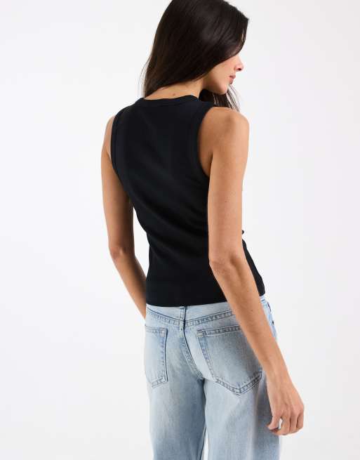 ASOS DESIGN - Sort ribstrikket top med trykknapper, 4 af 4