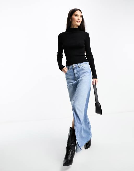 ASOS DESIGN - Sort ribstrikket trøje med ud-i-et-halsdetalje