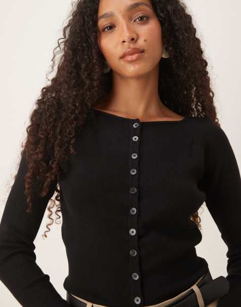 ASOS DESIGN - Sort ribstrikket tætsiddende cardigan - view 1
