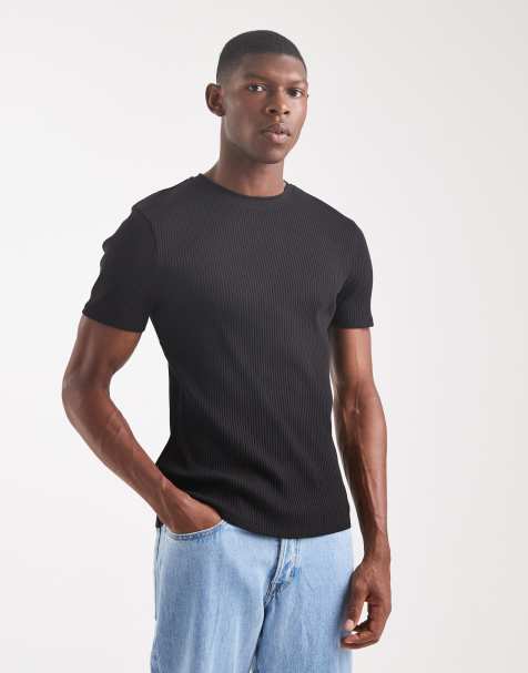 ASOS DESIGN - Sort ribstrikket tætsiddende T-shirt i superkraftigt stof - view 1