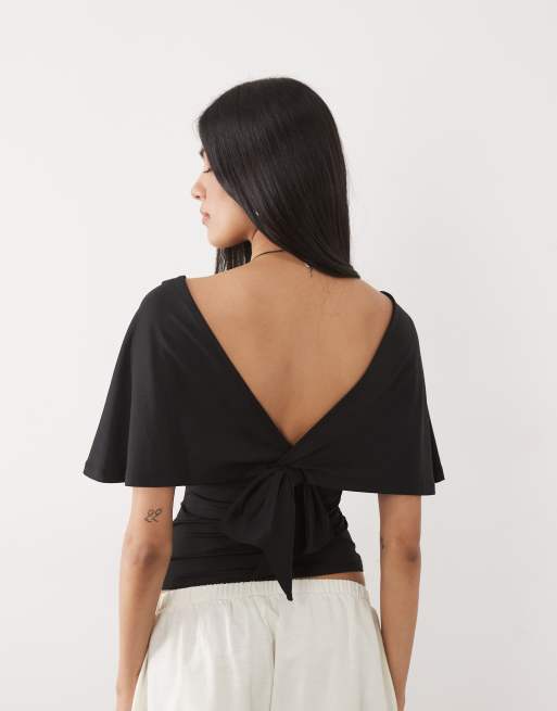 ASOS DESIGN - Sort ærmeløs top i polyamid med dyb udskæring og indsyet talje samt bindebånd på ryggen, 4 af 4