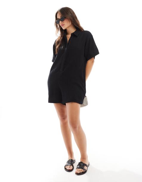 ASOS DESIGN - Sort romper-playsuit med skjortesnit - view 1