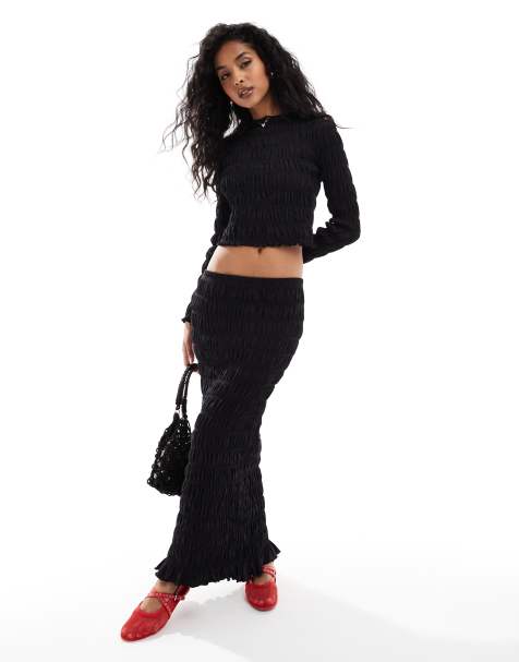 ASOS DESIGN - Sort rynket midinederdel - Del af sæt - view 1
