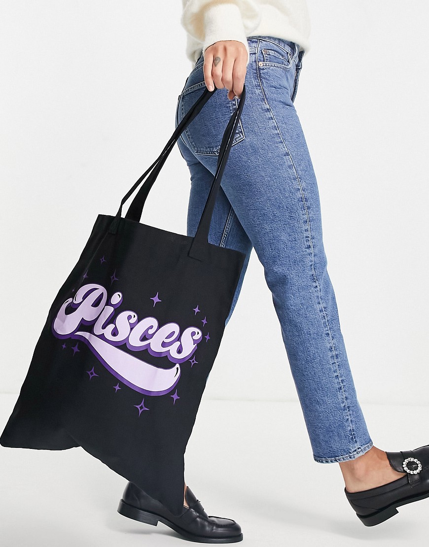 ASOS DESIGN - Sort shopper-taske med 'Pisces'-stjernetegnsprint
