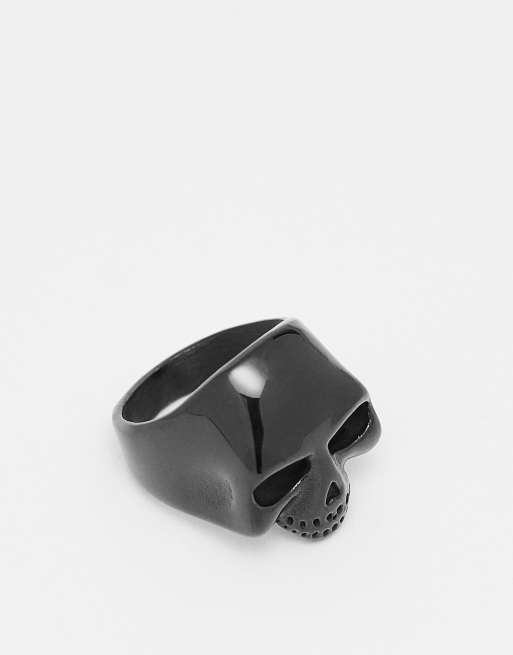 ASOS DESIGN - Sort signetring med kraniedesign i vandtæt rustfrit stål, 4 af 4