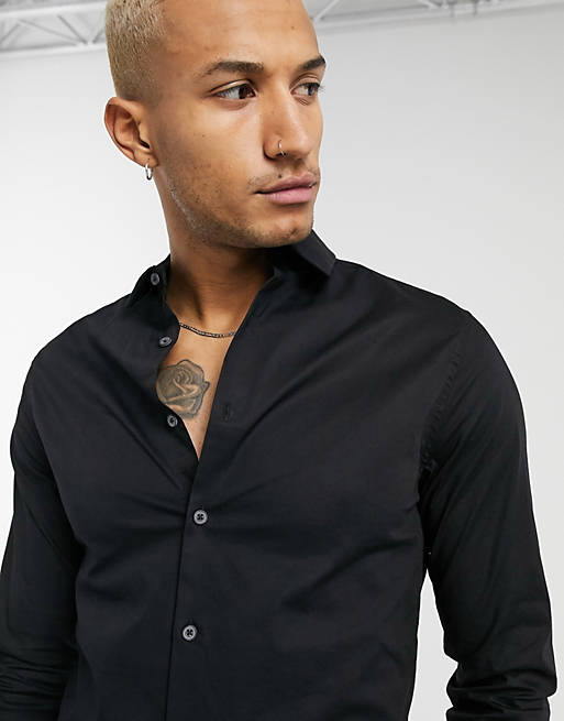 ASOS DESIGN - sort skinny fit skjorte med stræk
