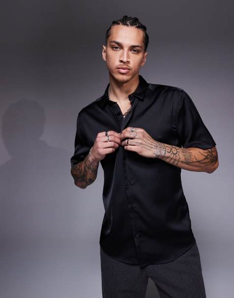 ASOS DESIGN - Sort skinny-skjorte i satin - view 1