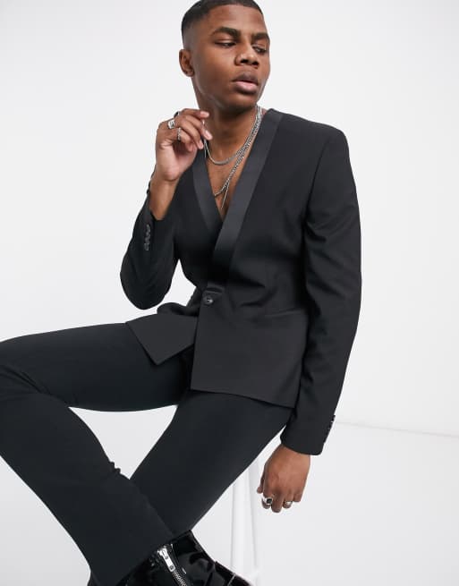 ASOS DESIGN - Sort skinny kraveløs blazer