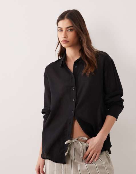 ASOS DESIGN - Sort skjorte i hørblanding - view 1