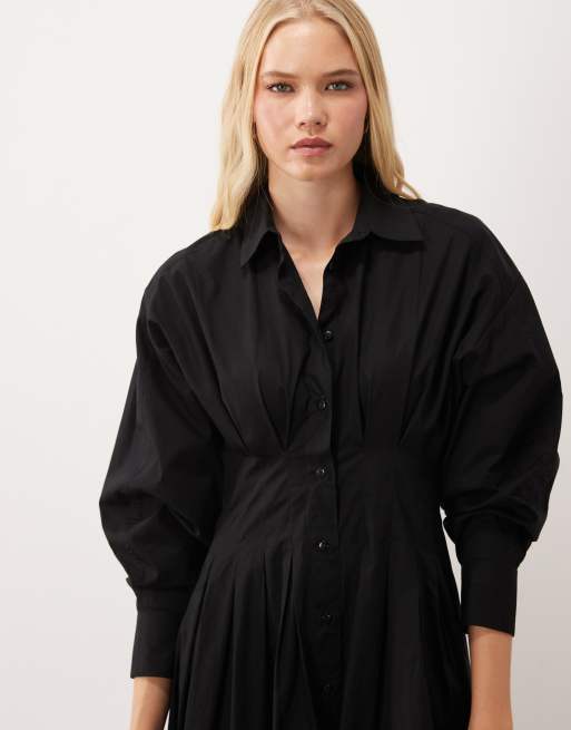 ASOS DESIGN - Sort skjorte-maxikjole i poplin med indsyet talje, 2 af 4