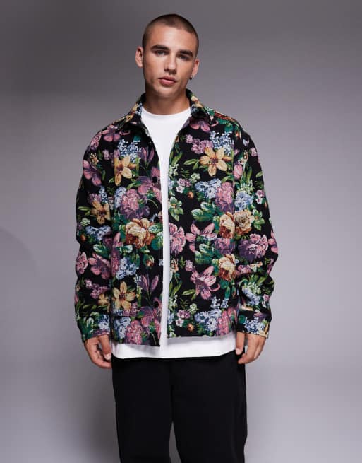 ASOS DESIGN - Sort skjorte med firkantet oversized pasform og tapetblomstermønster