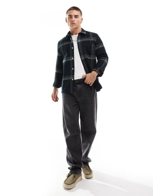 ASOS DESIGN - Sort skjorte med gittertern i børstet flonel i regular fit, 3 af 4