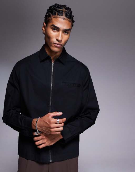 ASOS DESIGN - Sort skjorte med slids i kanten i regular fit
