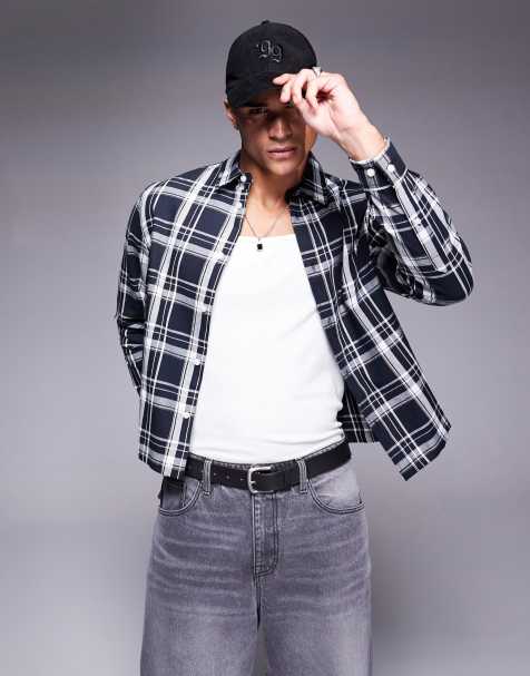 ASOS DESIGN - Sort skjorte med tern i firkantet, regular fit - view 1