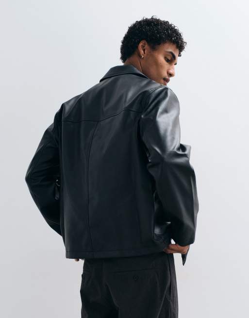 ASOS DESIGN - Sort skjortejakke i imiteret læder, 4 af 5