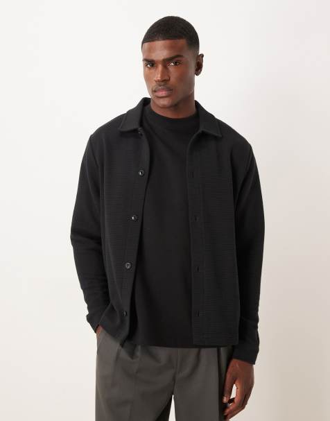 ASOS DESIGN - Sort skjortejakke i ribstrikket jersey - view 1