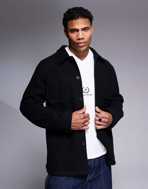 ASOS DESIGN - Sort skjortejakke i uldlook