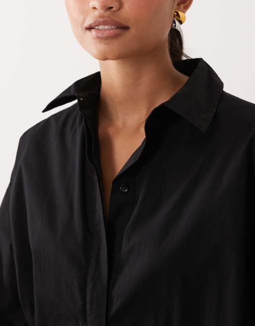 ASOS DESIGN - Sort skjortekjole i minilængde med vide manchetærmer og puf i kanten, 3 af 4
