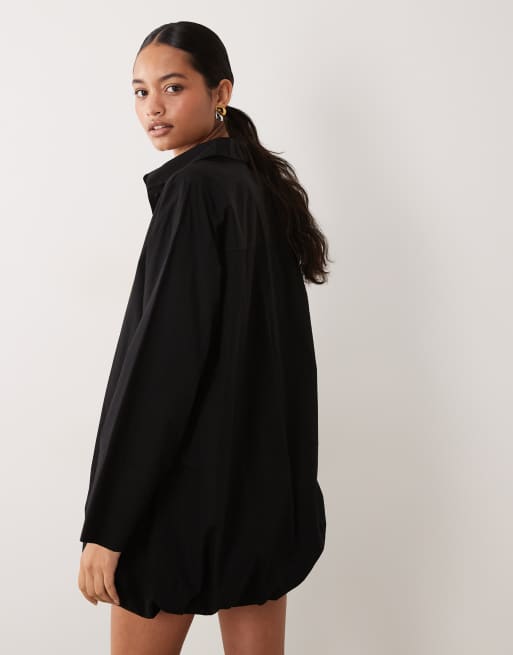 ASOS DESIGN - Sort skjortekjole i minilængde med vide manchetærmer og puf i kanten, 4 af 4