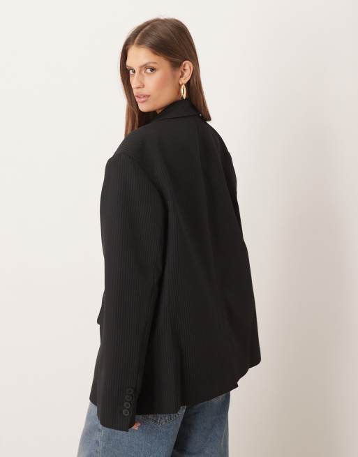 ASOS DESIGN - Sort skræddersyet blazer i oversized pasform med skarpe skuldre og nålestriber, 4 af 4