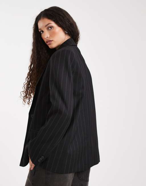 ASOS DESIGN - Sort skræddersyet grandad-blazer med nålestriber, 2 af 4