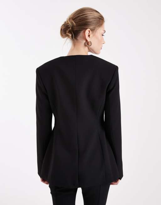 ASOS DESIGN - Sort skræddersyet højhalset blazer med forskellige knapper, 3 af 4
